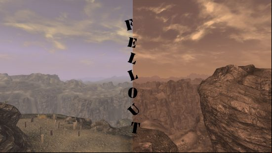 A comparison of the original Fallout New Vegas and the Fallout New Vegas mod Fellout.