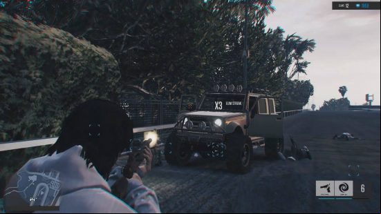 Best GTA 5 mods - a man is shooting at a Jeep in a country lane.