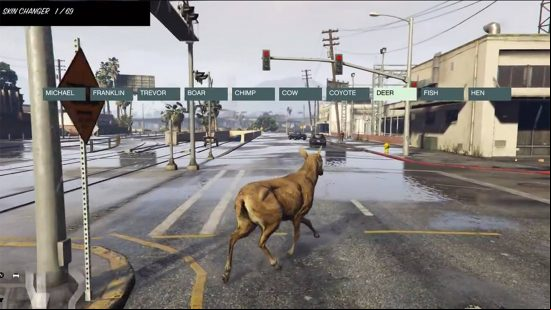 Best GTA 5 mods - a deer is walking through the streets of Los Santos in the middle of the day.