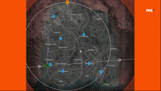 Warzone Bunker 11: a map dotting with blue tags denoting the location of activation phones.