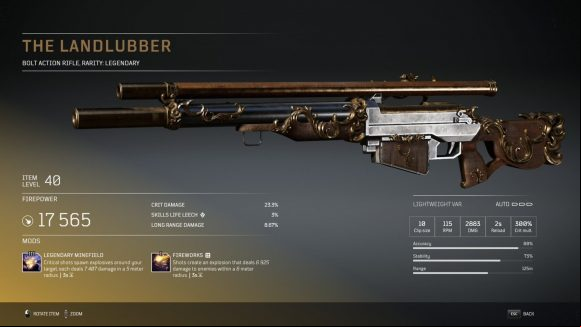 An Outriders legendary rifle with ornate gold detailing