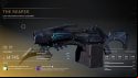 An Outriders legendary light machinegun in dark pewter with glowing blue lines and a blade under the barrel