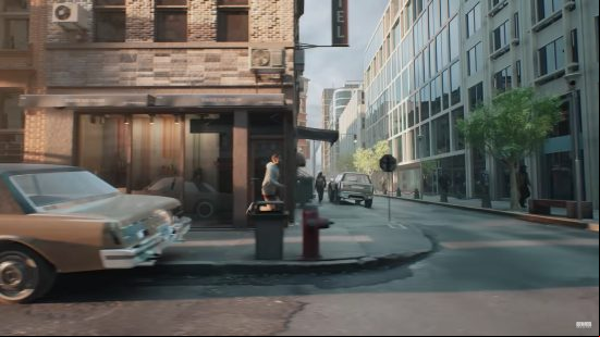 Cities Skylines 2 release date: A jogger running down the street past a parked brown car