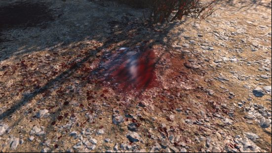 Best Fallout 4 mods: An artfully rendered bloodstain on a dirt path