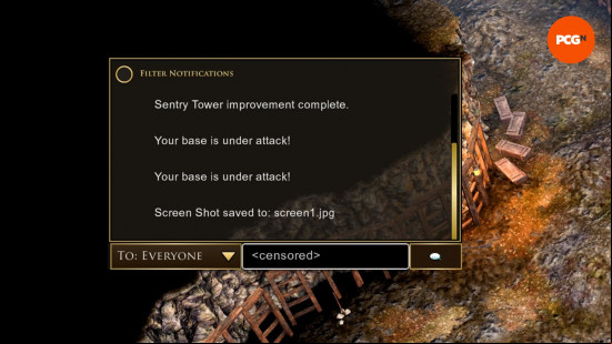 An Age of Empires 3 cheat entered into the chat box in-game.