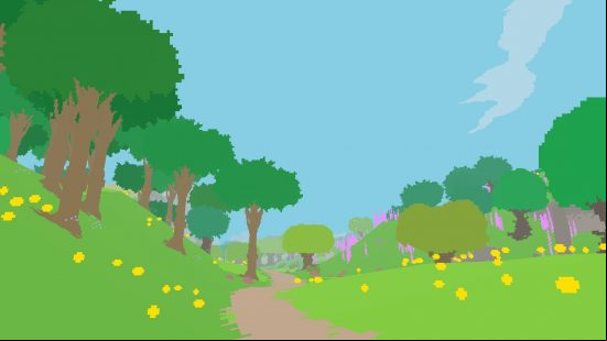 A tree lined path in Proteus, one of the most relaxing games