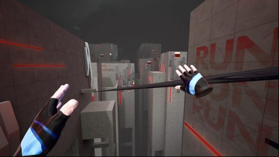 Two disembodied hands grasp a cable