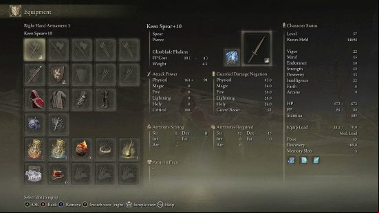 Elden Ring smithing stones - a screenshot of the equipment screen.