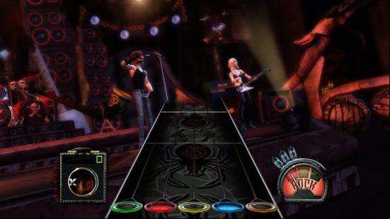 Rocking out to some classic rock in Guitar Hero III: Legends of Rock, one of the best rhythm games.
