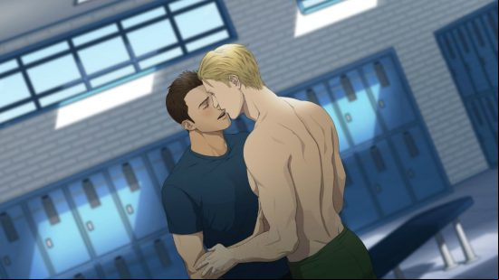Best sex games - Coming Out On Top: Two men, one topless, making out in a changing room