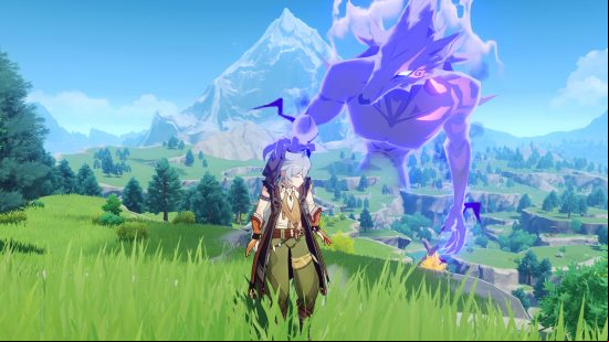 Razor's spirit ruffling Razor's hair on a grassy mountain