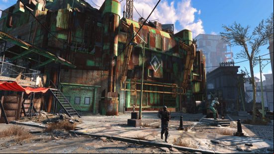 Fallout 5 release date: a lone solider stands guard outside of a warehouse