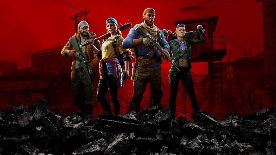 Back 4 Blood - four characters stand against a red background