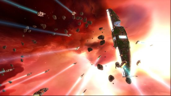Best space games: A fleet of ships soaring through the depths of space in Homeworld.