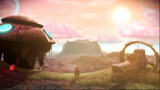 Best space games: Image shows a beautiful alien landscape in No Man's Sky.