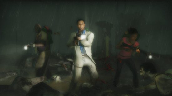 The best co-op games on PC, Left 4 Dead: Three characters face you, all wielding guns ready to attack