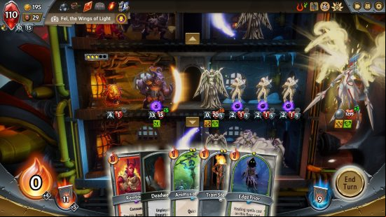 Best card games PC: a side view of the playing field in Monster Train