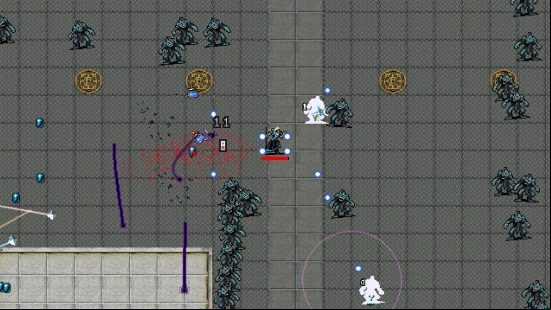 Best Vampire Survivors builds - a hunter attacking mermen in a Dairy Factory with pistols as a bird shoots dark projectiles.