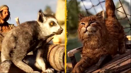 A lemur and a cat, two of the confirmed Skull and Bones pet companions.