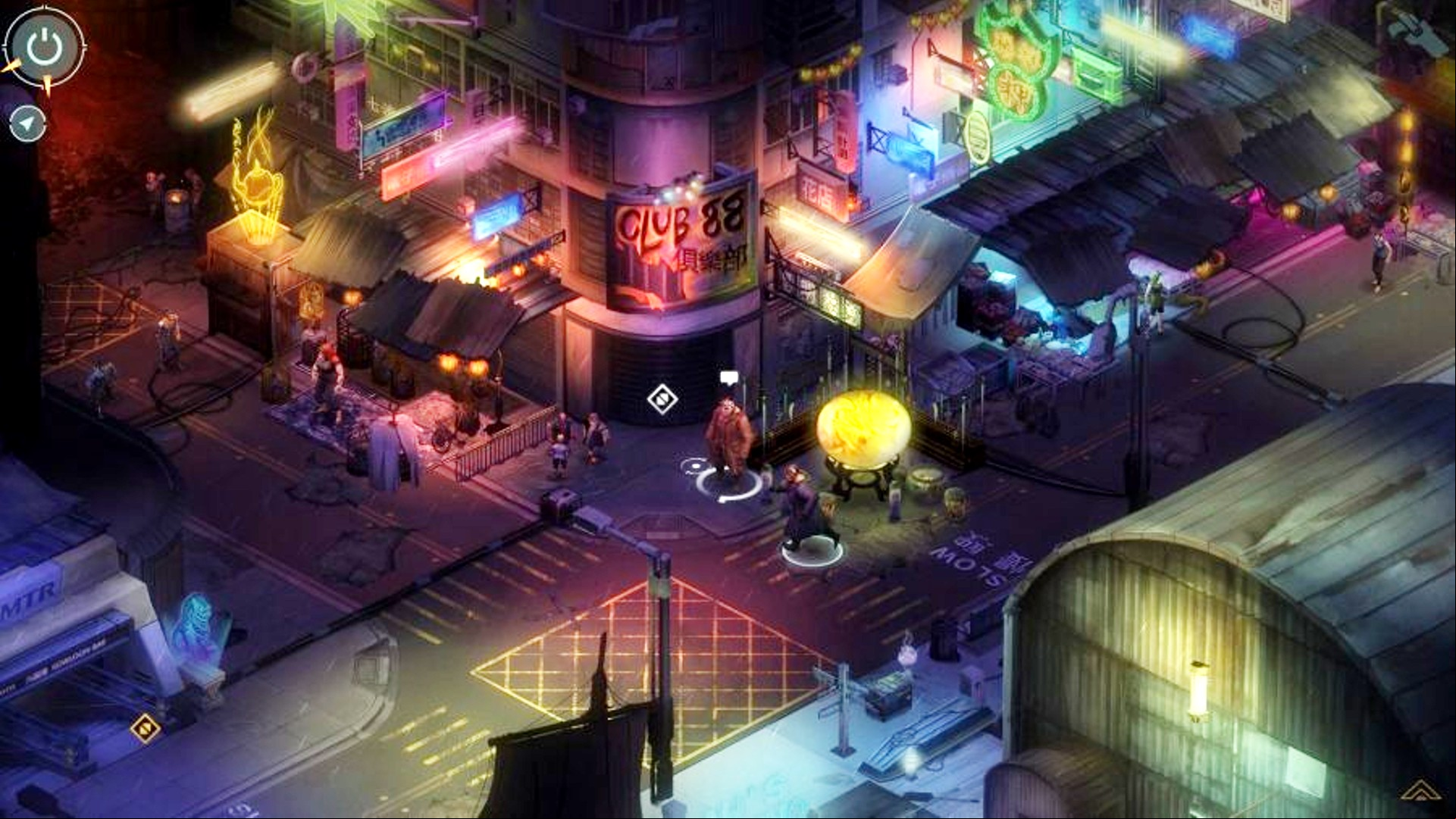 Best RPG games: Shadowrun: Hong Kong. Image shows a street in a dark, urban street.