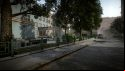 Escape from Tarkov screenshots: A tree-lined parking area in front of a building on a downtown side street
