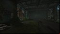 Escape from Tarkov screenshots: A factory floor overgrown with moss and ferns, an unused conveyor track leads from the back to the front of the space, and floor-to-ceiling windows line the side walls