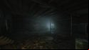 Escape from Tarkov screenshots: Floodlights illuminate a stair landing in an abandoned building, debris litters the floor and the ceiling is exposed wooden trusses