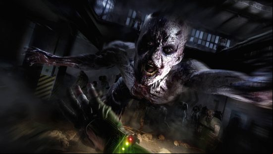Best zombie games: a zombie leaping towards a survivor in Dying Light 2.