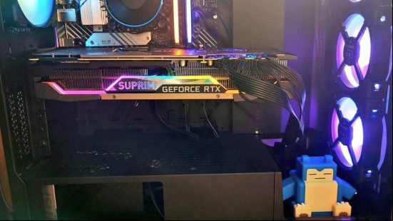 MSI RTX 3090 Suprim X graphics card inside case 