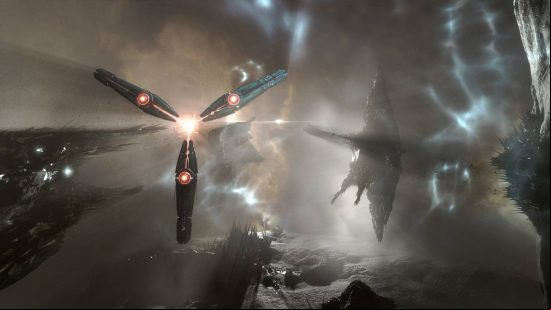 Best MMORPG games: EVE Online. Image shows otherworldly ships flying through space.