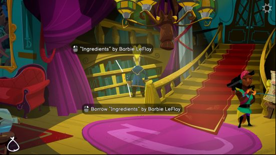 Return to Monkey Island mop: Guybrush inspecting the ingredients cookbook in the Governer's mansion