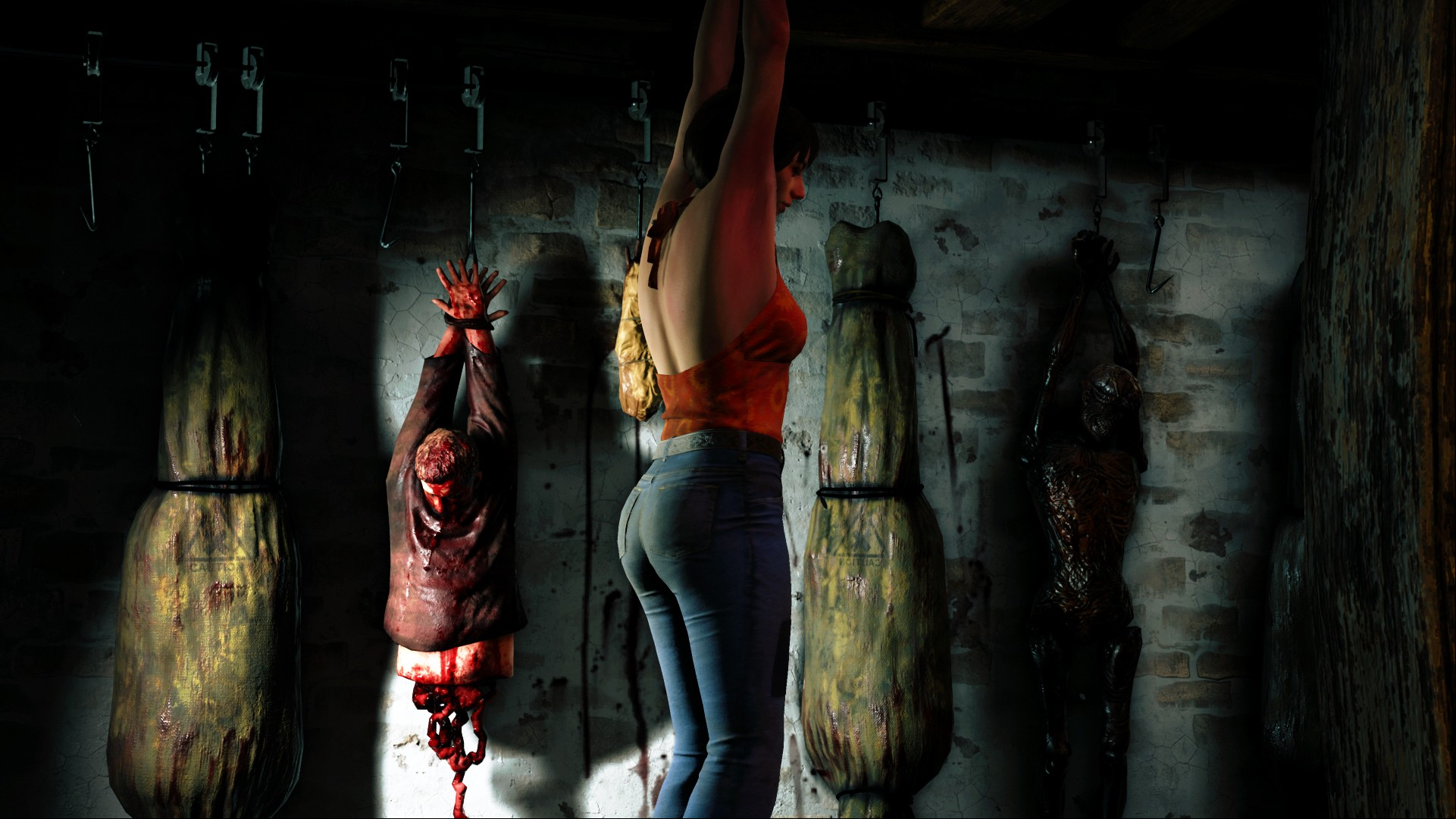 Texas Chainsaw Massacre horror game is no Dead by Daylight: A victim from Texas Chainsaw Massacre hangs in the basement.