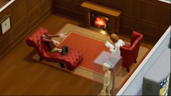 Best life games Two Point Hospital: A person with a small alien head talks to a doctor