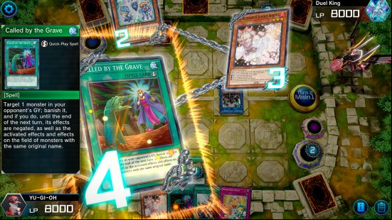 Best card games: Called by the Grave's card effect being activated by a special face down minion in Yu-Go-Oh Master Duel