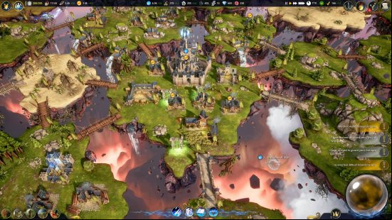 Best RTS games - a medieval kingdom spread across multiple islands floating in space, linked only by precarious footbridges in Driftland: The Magic Revival.