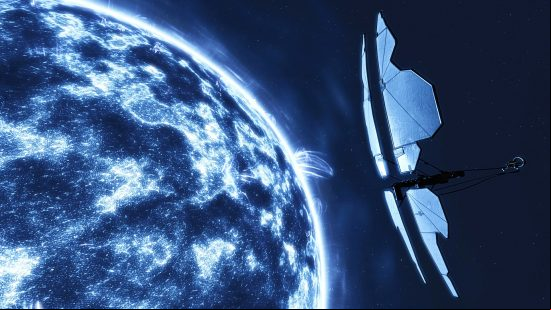best sandbox games - Eve online: A blue and white image shows a glowing planet with a futuristic satellite orbiting above it