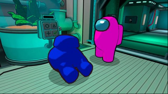 Best VR games - a pink crew member is standing above the decapitated corpse of the blue crewmember standing in front of a . It's unclear if pink is the impostor or someone who just found blue, but we can all agree it's pretty sus.