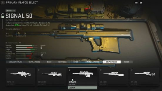 Best Modern Warfare 2 sniper rifles: the signal 50 rifle sits in a cushioned gun case