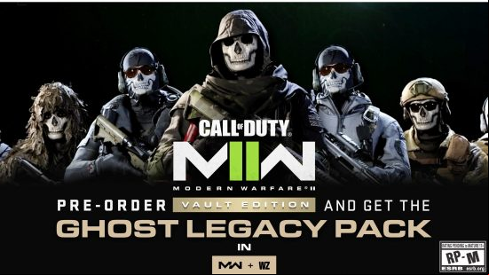 Modern Warfare 2 Vault Edition bonuses: Ghost Legacy pack showing several operators with skull masks holding guns.