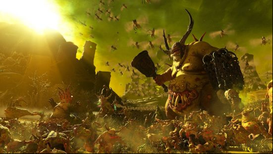Future of Total War: Warhammer 3: the Nurgle masses shrouded in green gasses