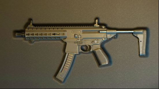 Best Warzone 2 SMGs: a BAS-P SMG sits on display