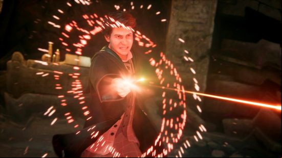 Hogwarts Legacy spells: Sebastian Sallow casts a dark magic spell