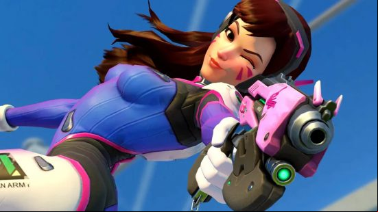 Overwatch 2 tier list: D.Va taking aim with her pistol.
