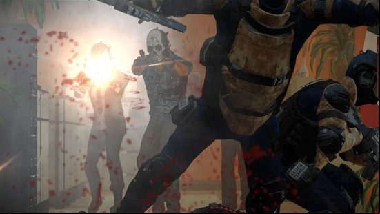 Games like Left 4 Dead and Payday 2: criminals wearings ghoulish masks have a shootout