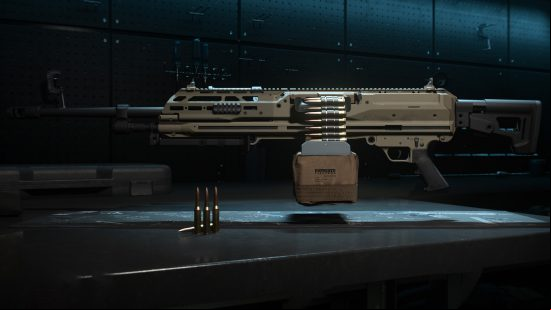 Best Warzone 2 RAAL MG loadout: a RAAL MG sits in display