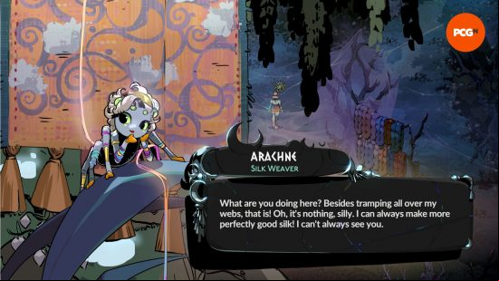 A small spider with a girl's head and face, Arachne, is one of the Hades 2 characters.