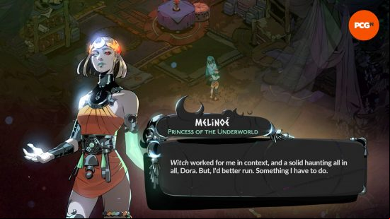 Melinoe, the player character and one of the Hades 2 Gods, talks to Dora, saying "I'd better run, I have something to do."