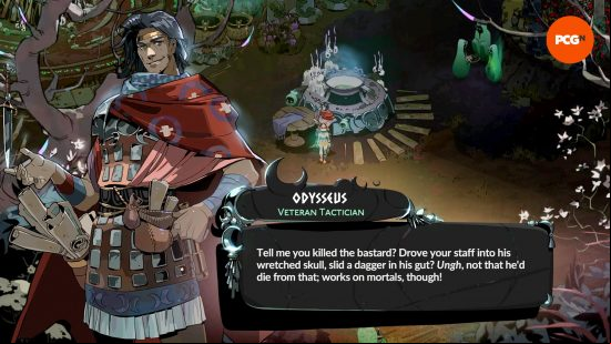 A typically handsome man, Odysseus, one of the Hades 2 characters, says "Tell me you killed the bastard