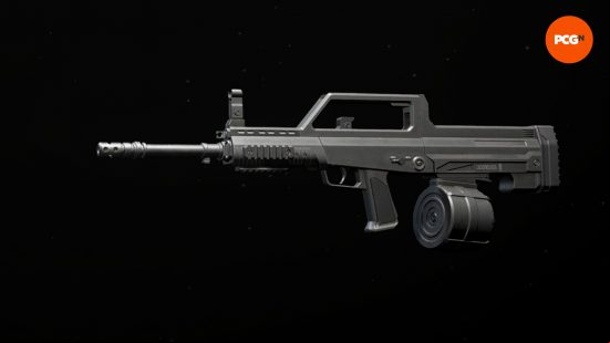One of the best Warzone LMGs, The DG-58 on a black background.
