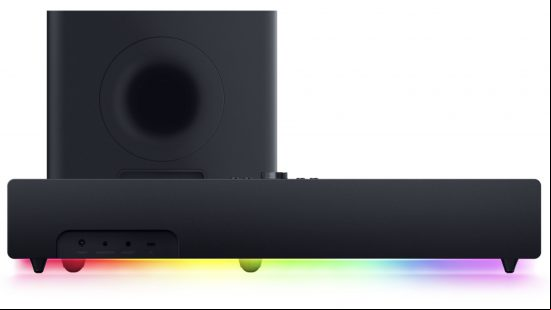 The back of the Razer Leviathan V2 Pro and its subwoofer, showing the ports it has